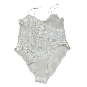 VTG Victoria's Secret Gold Label White Lace Bodysuit Teddy Sheer Sexy‎ One Piece